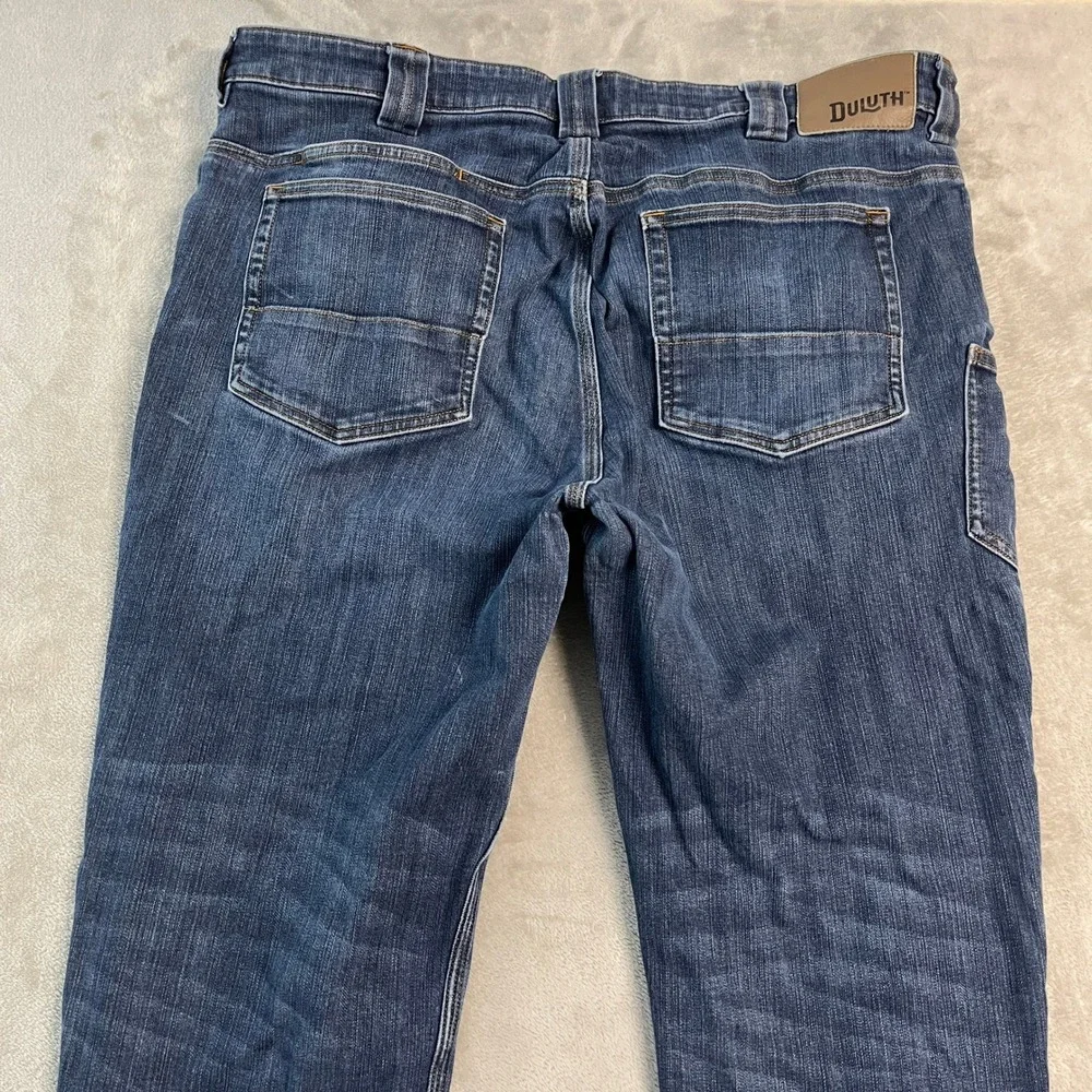 Duluth Trading Ballroom Double Flex Jeans Mens 38x34* Standard Fit Dark Wash EUC